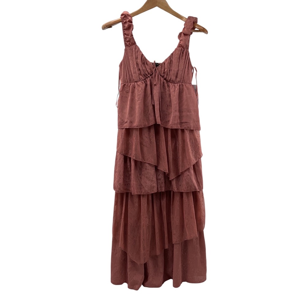 Seni & Cade Women Blush Rose Pink Tiered Lace Midi Dress NWT Size S 2043-FY3A - Picture 2 of 11